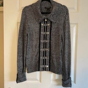 White House Black Market Women's Metallic Silver Military Style Sweater size L